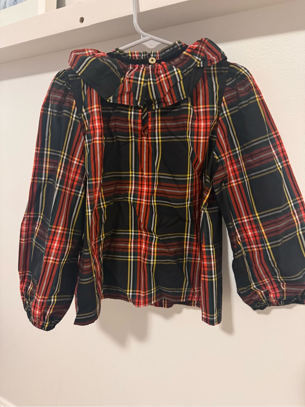 Crewcuts Red and Black Plaid Ruffle-Collar Blouse